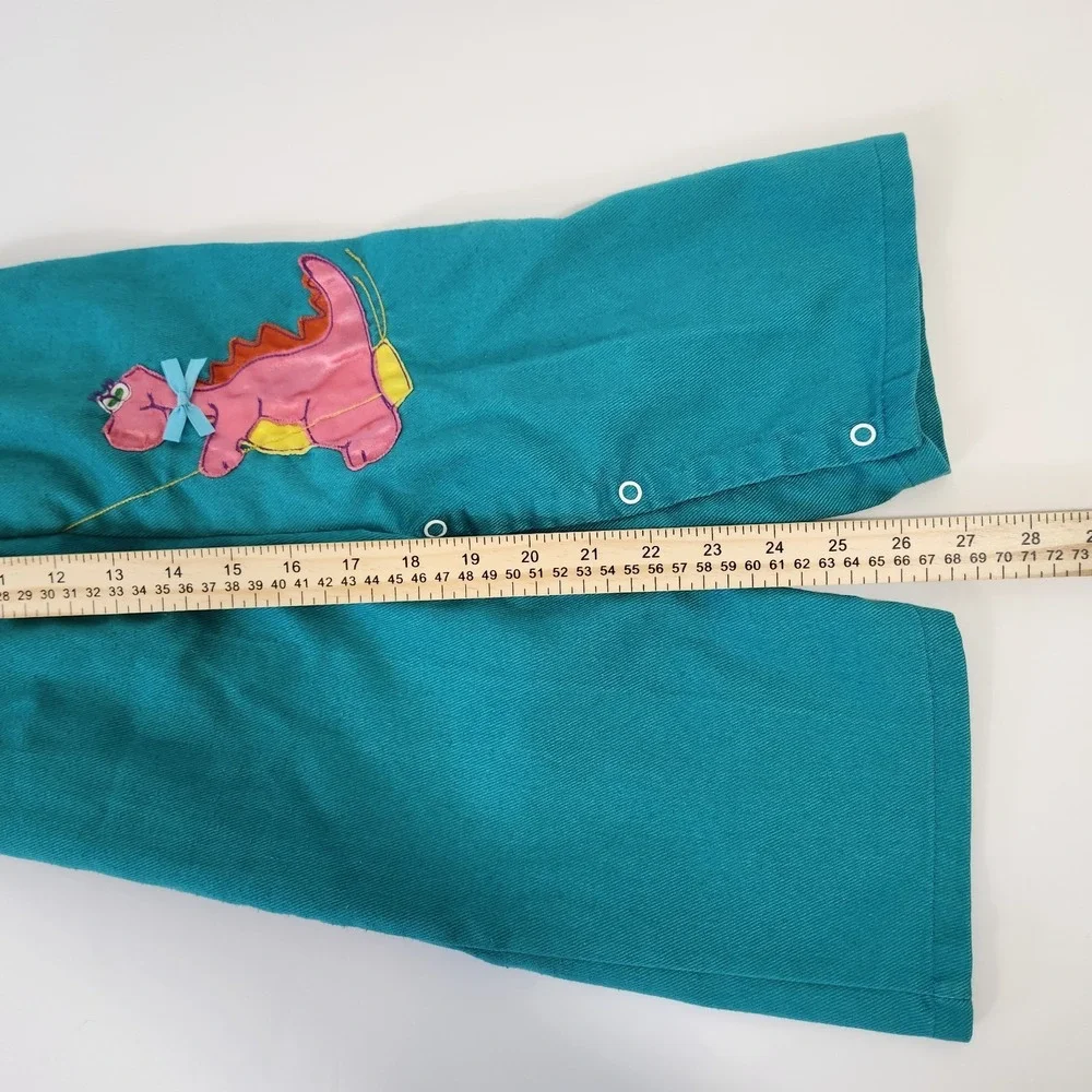 Vintage 80s Krazy Kritters Overalls Girls Size 2 Dinosaur Applique Teal Pink USA